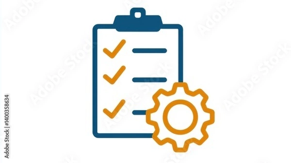 Obraz Checklist with gear icon representing the planning organization and productivity involved in a workflow or process