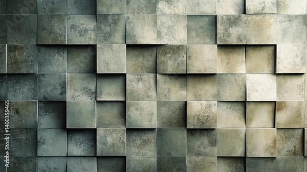 Fototapeta Abstract textured background of gray and beige cubic tiles.