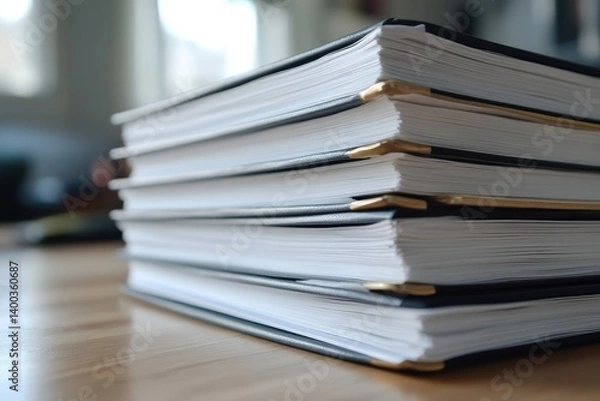 Fototapeta Stack of journals on a table isolated on white background