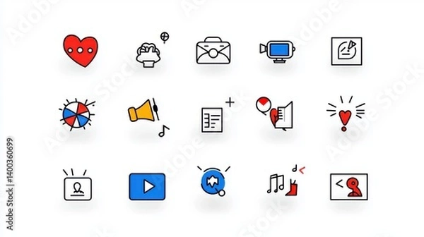 Fototapeta A collection of colorful icons representing various social media communication and technology related concepts