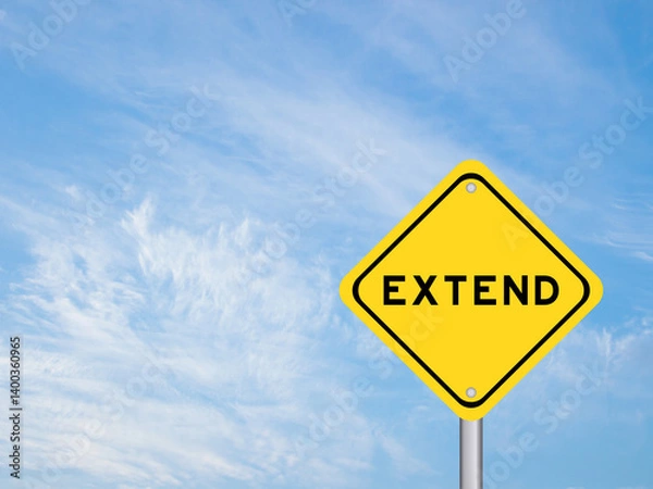 Fototapeta Yellow transportation sign with word extend on blue color sky background