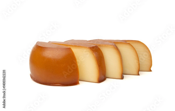 Obraz Smoked Round Cheese Isolated, Camel Milk Cheese, Mountain Snack, Sheep Milk Product on White