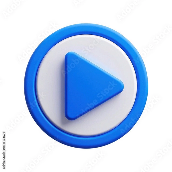Fototapeta A vibrant blue play button invites you to press play and begin an exciting journey of discovery, a 3D render with a bold design.