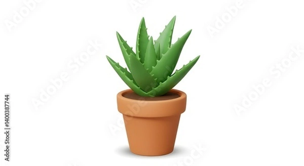 Fototapeta A vibrant aloe vera plant thrives in its terracotta pot, a symbol of resilience and natural beauty, rendered in a charming 3D style.