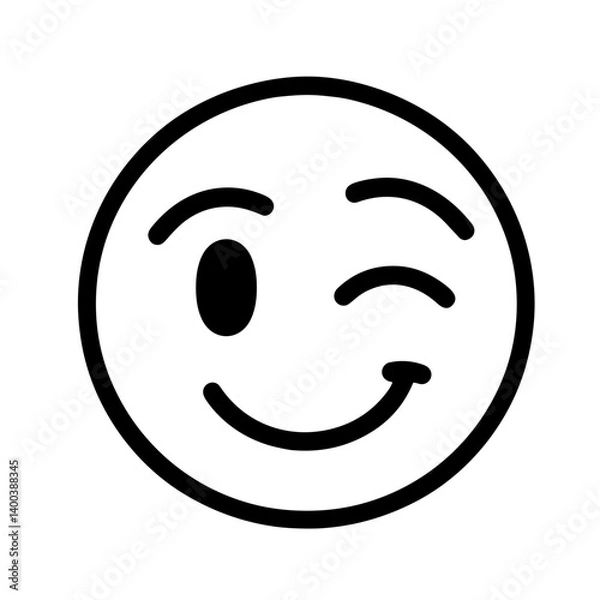 Obraz Minimalistic black-and-white illustration of a winking smiley face in clean vector style