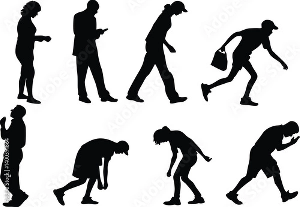 Fototapeta Silhouette people walking running standing looking down vector art illustration graphic design and clip art image


