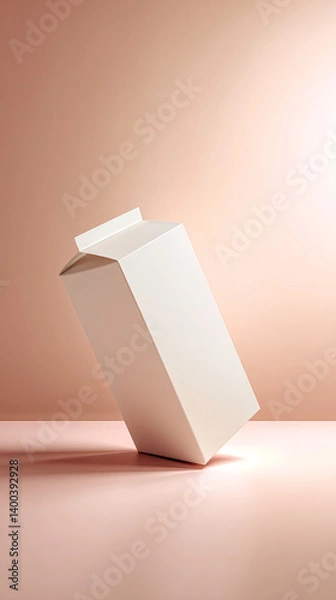 Obraz White carton leaning against a peach background, showcasing a minimalist product display mockup ideal for packaging design or branding presentations, offering blank space for text or logo