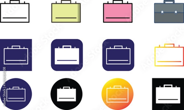 Obraz Briefcase icon set. job bag vector icon set. professional work brief case sign. suitcase baggage pictogram in various colors.