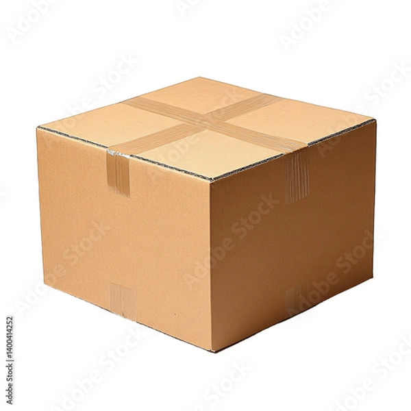 Fototapeta Brown cardboard box on white. Perfect for shipping, moving, packaging mockups, e-commerce product display. Studio shot, isolated on transparent background. 12x12x12 inches.
