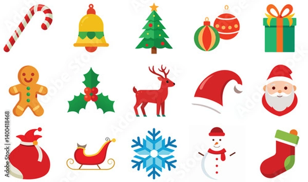 Fototapeta Christmas Icon Set – Festive Holiday Elements and Decorations
