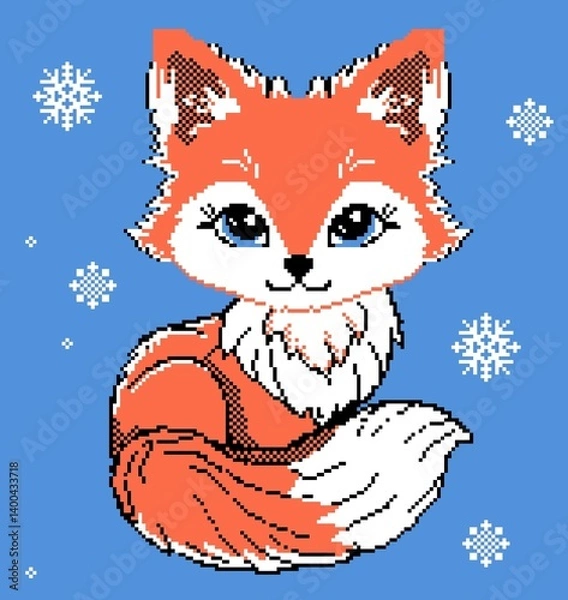 Obraz Cute fox image. Kids pixel art.