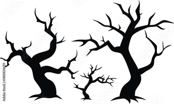 Fototapeta Spooky Silhouettes Three Bare Black Trees on Transparent Background