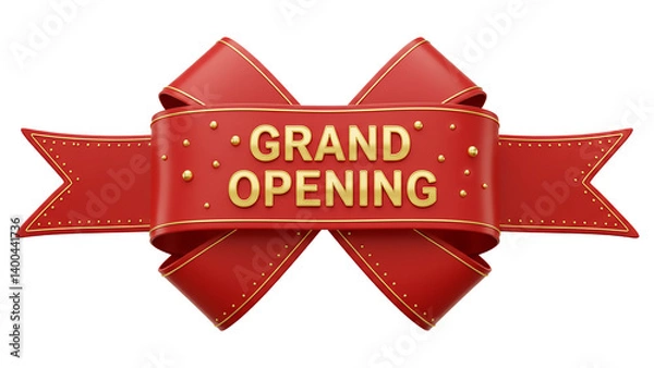 Fototapeta Grand opening design with Red Ribbon - White Background