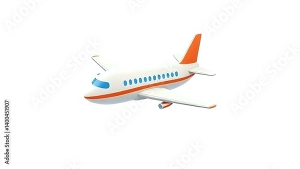 Fototapeta A fun and vibrant 3D cartoon aeroplane with bold colors and a playful design, isolated on a white background, exuding an animated, cheerful vibe with exaggerated features and a sense of adventure