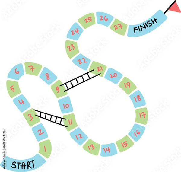 Fototapeta Simple Snakes and Ladders Board Game for Kids, Printable Design
