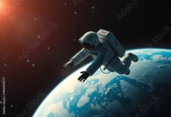 Fototapeta An astronaut is seen floating in the vastness of space with Earth prominently visible in the backdrop, showcasing the beauty of our planet.