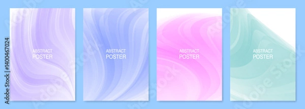 Obraz Set of abstract posters. White backgrounds with purple, blue, pink and teal gradient mesh. Dynamic fluid, flame shape