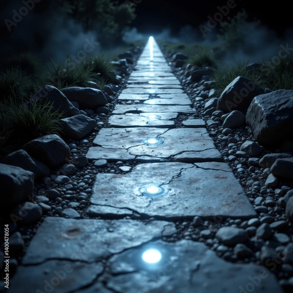 Obraz mystical pathway illuminated by glowing stones leads into darkness, creating enchanting atmosphere