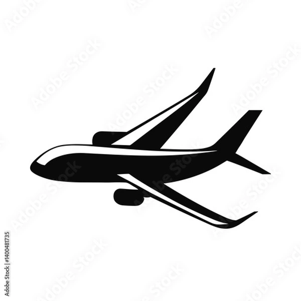 Obraz Black silhouette airplane in the sky, vector icon isolated on white background
