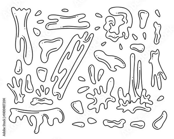 Fototapeta Cheese splashes and flowing cheese. Hand drawn black outline clipart for your projects.