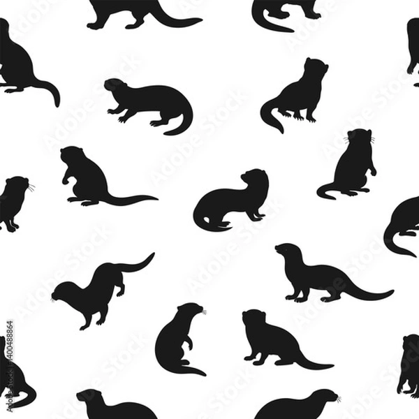 Fototapeta Seamless pattern featuring otter silhouettes