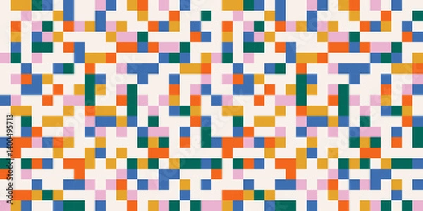 Fototapeta Fun colorful geometric mosaic pattern. Abstract festive background. Minimalist horizontal design template in rainbow colors