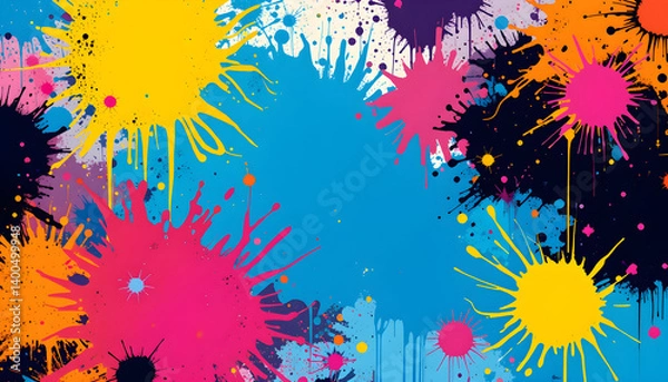 Fototapeta Dynamic Color Explosion: Abstract Pop Art and Geometric Memphis Style Background