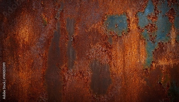 Fototapeta texture of rusty metal rough metal surface exhibiting rust old iron showing corrosion and oxidation aged and rusted metal sheet panoramic texture suited for background and design in a grunge st