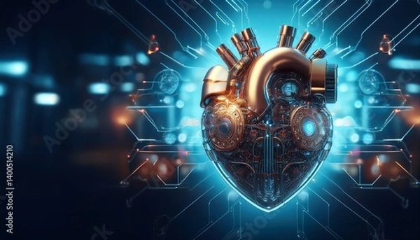 Fototapeta a futuristic cybernetic heart with intricate circuitry high tech prosthetic cardiac innovation symbolizing advanced medical technology artificial heart futuristic organ and bioengineering innovation