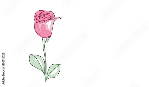 Obraz Rose line art icon. Flower continuous one line art drawing vector illustration. Awesome rose isolated on white background.