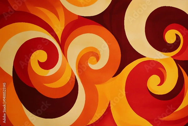Fototapeta A groovy 70s-inspired design with bold swirling patterns and warm colors
