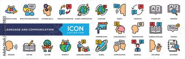 Fototapeta Language and Communication Lineal Color Icon Collection