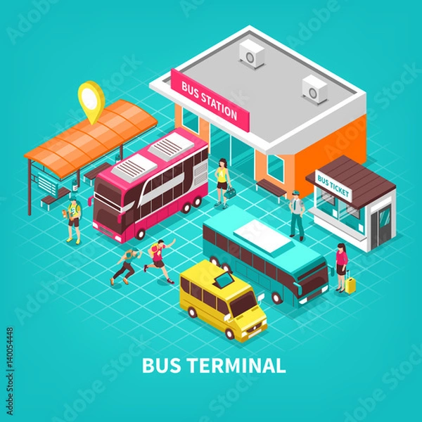 Fototapeta Bus Terminal Isometric Illustration