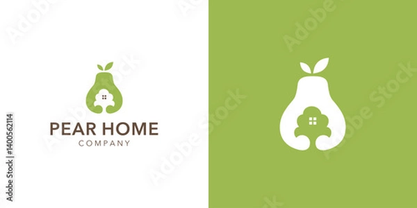Fototapeta pear home logos home building and pear logo design. premium vectors.