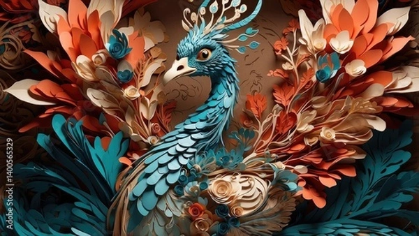 Fototapeta paper quilling garuda, ai generative