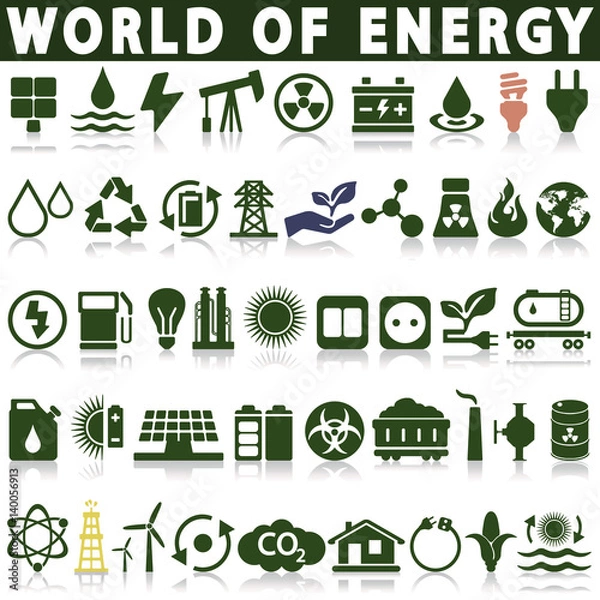 Obraz Power Energy Sources Electricity Vector Icons Set