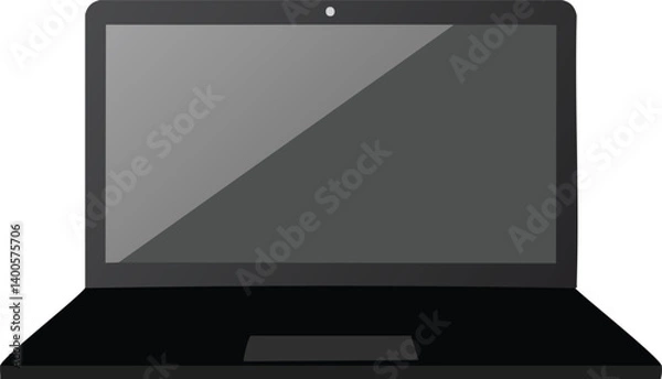 Fototapeta Modern Vector Illustration of a Minimalist Laptop with Sleek Black Design, Glossy Screen, and Simple Geometric Shapes on a Dark Background