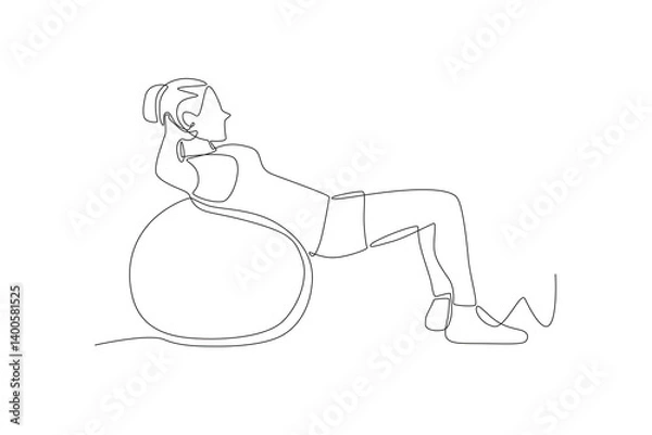 Obraz Woman doing pilates using exercise balloon. Pilates concept one-line drawing