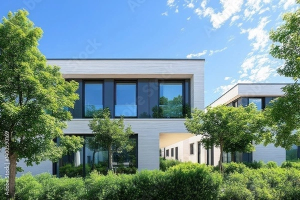 Obraz Modern Architectural Design of Sustainable Residential Buildings with Minimalistic Style and Lush Landscaping