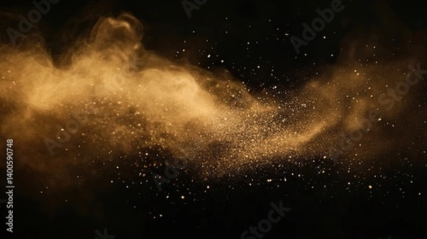 Fototapeta Elegant golden dust cloud dancing against a stark black canvas showcasing luminosity