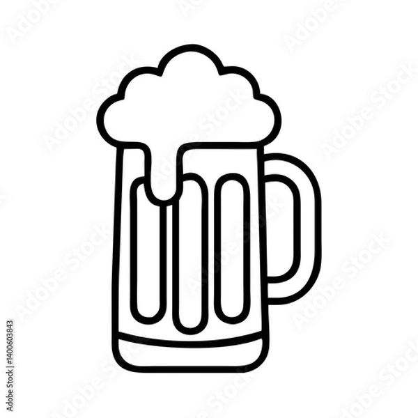 Fototapeta Outline beer mug vector illustration, beer glass with foam, beer icon for pub and brewery design