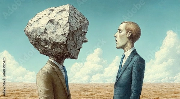 Fototapeta communication confrontation fantasy struggle humor surrealism expression deafness indifference stone man confrontation