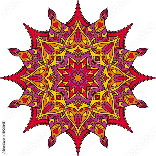 Obraz Vector colored mandala with ethnic decorative elements. Patterned Design Element, Coloring book. Vector illustration.