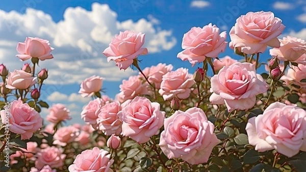 Obraz A vibrant field of pink roses basking in the soft