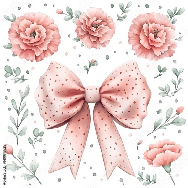 Obraz Soft pink watercolor floral bow design