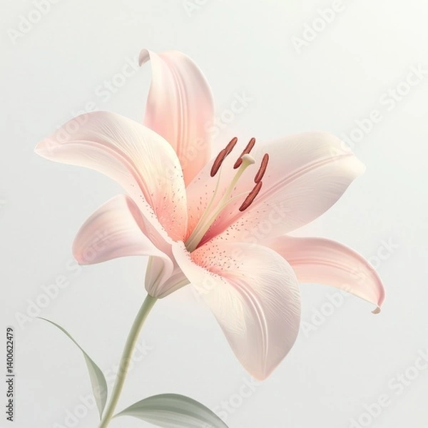 Fototapeta Elegant Pink Lily Bloom with Soft Petals and Delicate Stamen Against a Light Background