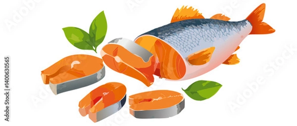 Obraz fresh salmon fish with slices vector design