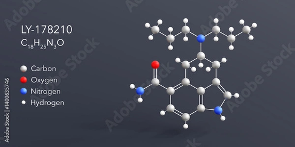 Fototapeta ly-178210 molecule 3d rendering, flat molecular structure with chemical formula and atoms color coding