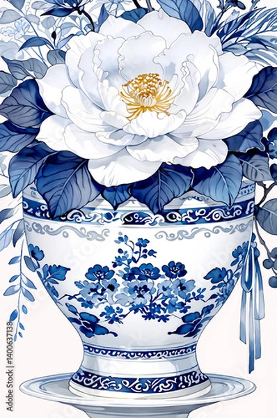 Obraz Chinoiserie Porcelain Piece – Exquisite artifact demonstrating intricate oriental design with masterful craftsmanship.