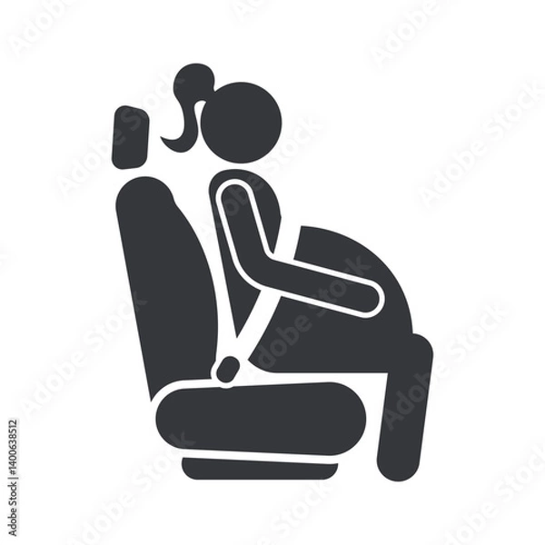 Fototapeta Isolated pictogram pregnant woman on car seat with seatbelt, symbolizing priority passanger 